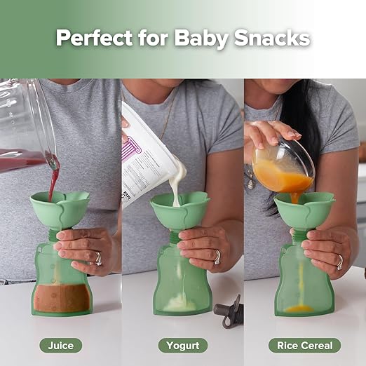 haakaa Fill & Go Yummy Pouch ＆ Flower Funnel Combo - Pea Green Pouch (2pcs) + Spring Green Funnel