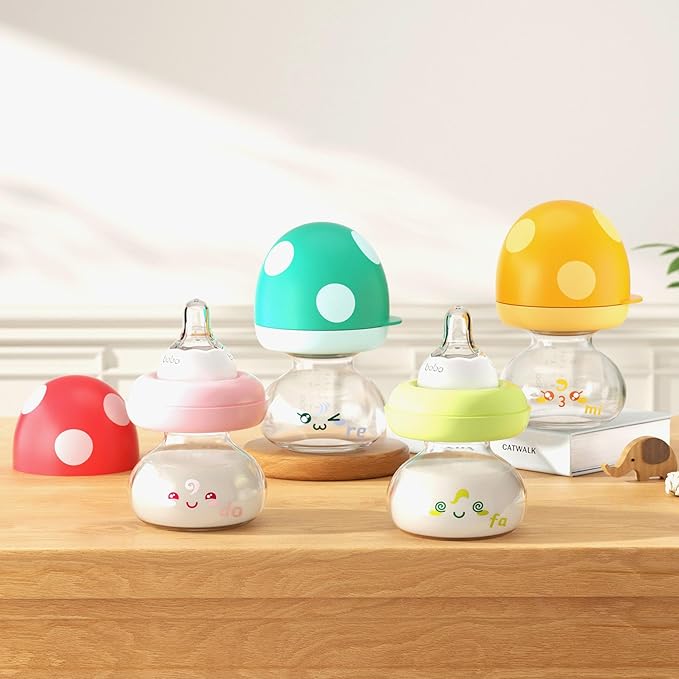 YOHKOH Newborn Glass Baby Bottles with Slow Flow Nipple for 0+ Months, Wide Neck Feeding Bottle, 2.7oz/80ml (Multicolour, 2.7oz (Pack of 4))