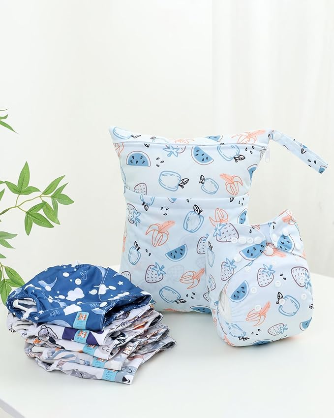 ALVABABY Cloth Diaper Covers 6pcs and 1 Wet Dry Bag, Washable Reusable Diaper Cover with Multi-Functional Bag, Cloth Diaper Shell for Prefold, Flat or Fitted Cloth Diaper Inserts 6NKZ09