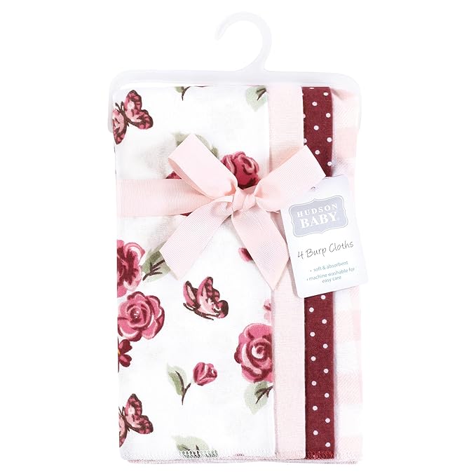 Hudson Baby Unisex Baby Cotton Flannel Burp Cloths, Sweet Roses, One Size