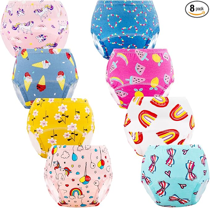 Baby Potty Training Underwear, Cotton Toddler Training Pants for Girls 2-3 T, 8 Pack, S, Multi-Colored