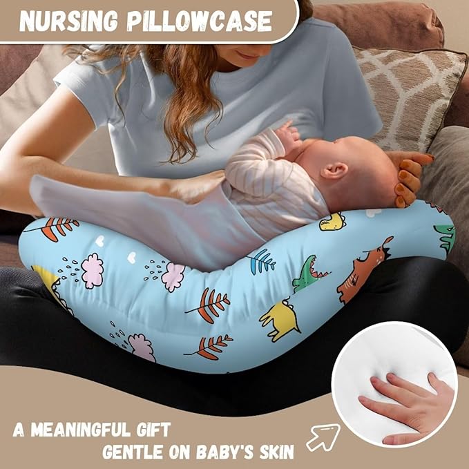 Dinosaur Nursing Pillow Cover for Baby Boys & Girls Nursing Pillow Slipcover for Breastfeeding Moms Fit Original Support Pillow for Breastfeeding and Bottle Feeding
