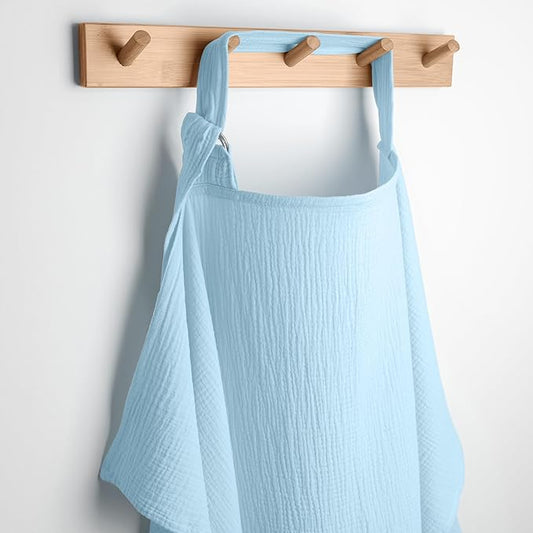 Comfy Cubs Muslin Nursing Cover, Pack of 1, 100% Muslin Breastfeeding Cover - Soft & Breathable Baby Nursing Scarf with Adjustable Neck Strap - Portable, Lightweight & Privacy Coverage - Sky Blue