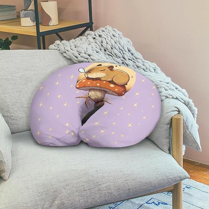 Jeiento Cartoon Mushroom and Capybara Breastfeeding Pillow Covers Soft Comfortable Pillow Covers Soft Stretchy Feeding Pillow Case U Shaped Pillow Case
