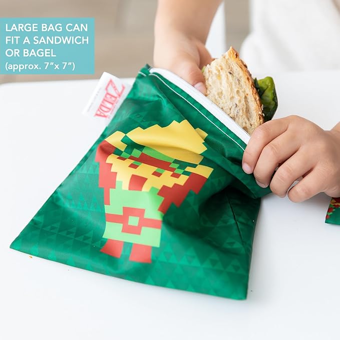 Bumkins Nintendo The Legend of Zelda Sleeved Bib and Snack Bag Set – Waterproof Feeding Bib for Ages 6–24 Months and Reusable Sandwich and Snack Bags for Kids 3+