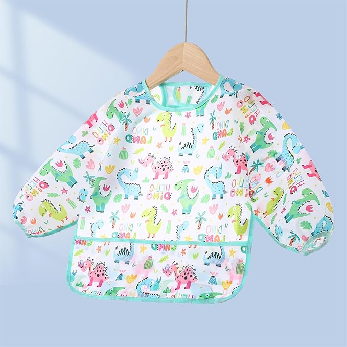 3 Pcs Waterproof Long Sleeves Baby Bibs Weaning Smock Bib 3-24 Months