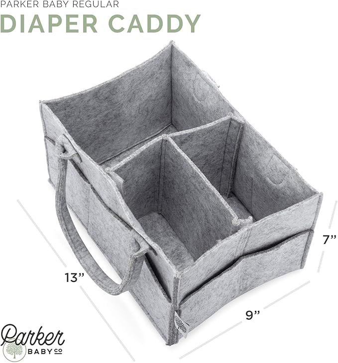 Parker Baby Co. Diaper Caddy Gift Set - Includes a Large and Regular size Nursery Storage Bin and Car Organizer for Diapers and Baby Wipes - Gray