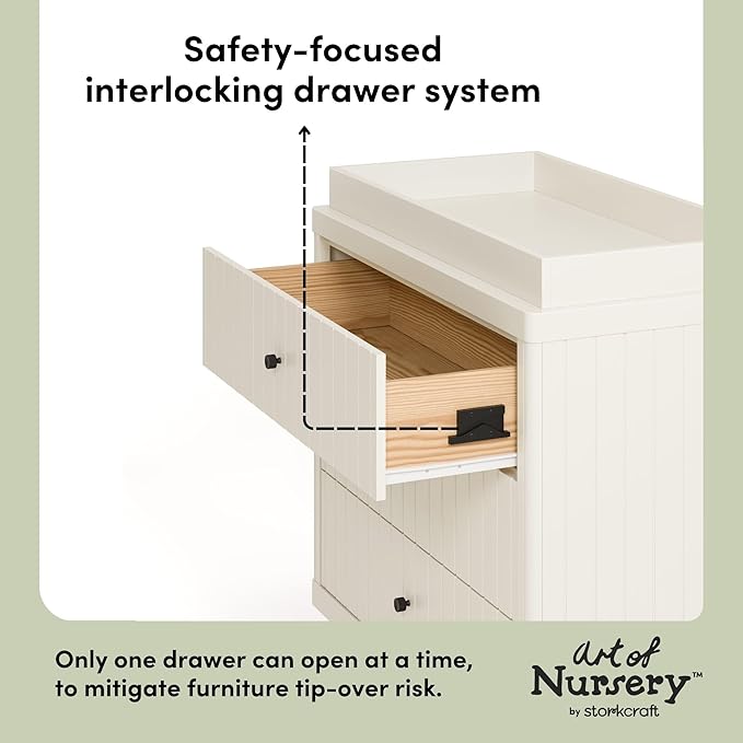 Storkcraft Kyoto 3 Drawer Chest with Topper (Frosted Oat) - GREENGUARD Gold Certified, Nursery & Kids' Bedroom Wood Chest, Interlocking Drawer System, and Easy Assembly with Pre-Installed Tracks