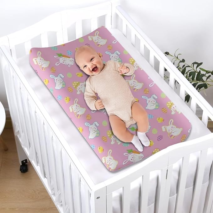 Easter Baby Changing Pad Cover Pink Diaper Changing Pad Cover Rabbit Changing Table Pad Cover Soft Breathable 32''*16'' Girl Nursery Decor