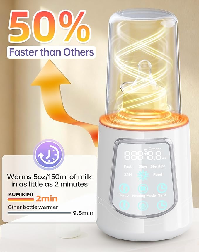 12 in 1 Fast Baby Bottle Warmer with Even Heating No Hot Spots, Night Mode, Sterili-zing, Constant Temp Milk Warmer for Breastmilk & Formula, Fits All Bottles Grey