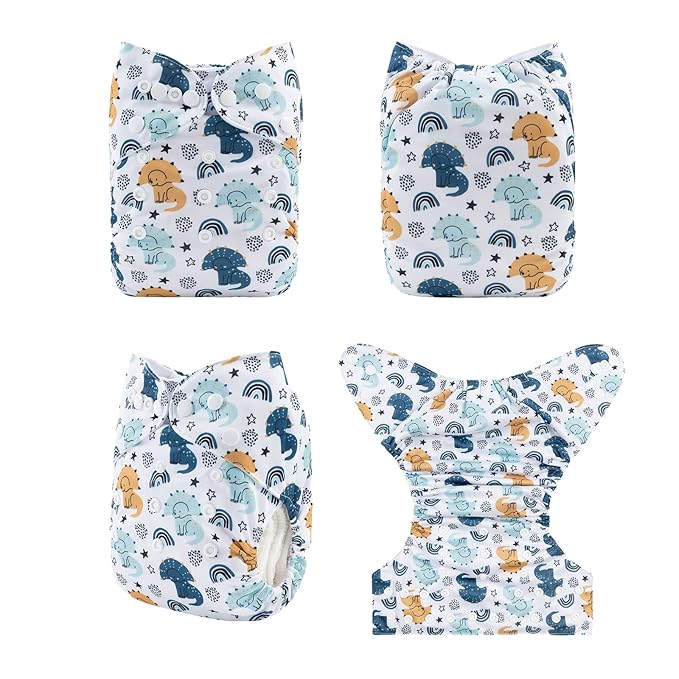 babygoal Reusable Cloth Diapers 6 Pack+6pcs Rayon from Bamboo Inserts+Wet Bag, One Size Adjustable Washable Pocket Nappy Covers for Baby Boys and Girls