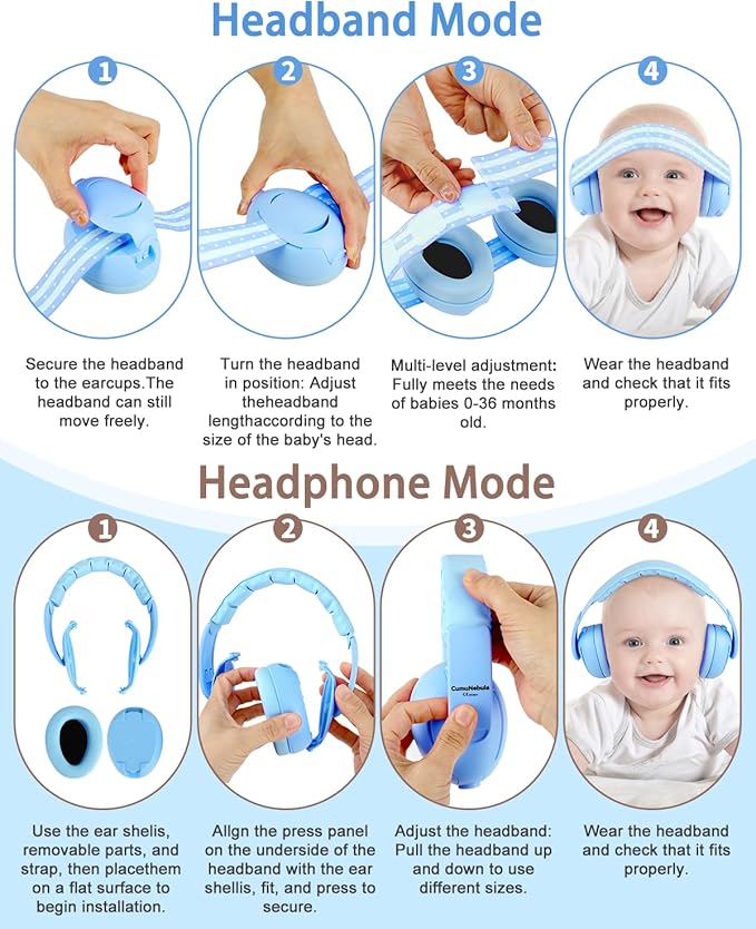 [2-in-1] Baby Ear Muffs Noise Protection - [Two Modes] Baby Headphones for Noise Cancelling Headphones- Infant Headphones Noise Cancelling - Ear Protection for 3 Months to 4 Years
