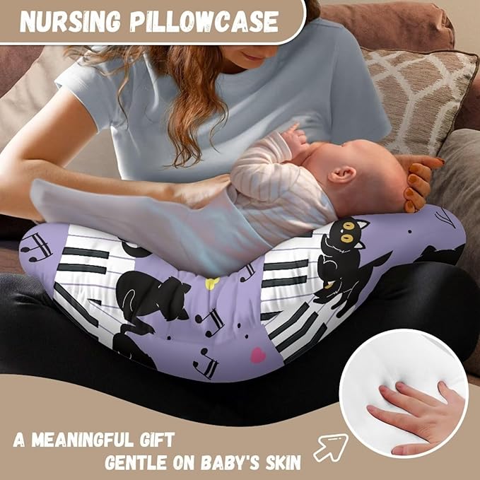 Black Cat 2 Nursing Pillow Cover Breast Feeding Pillow Covers 1 Pack for Breastfeeding Pillow Soft Fabric Fits Snug On Infant Feeding Cushion Cover Pillow Not Included