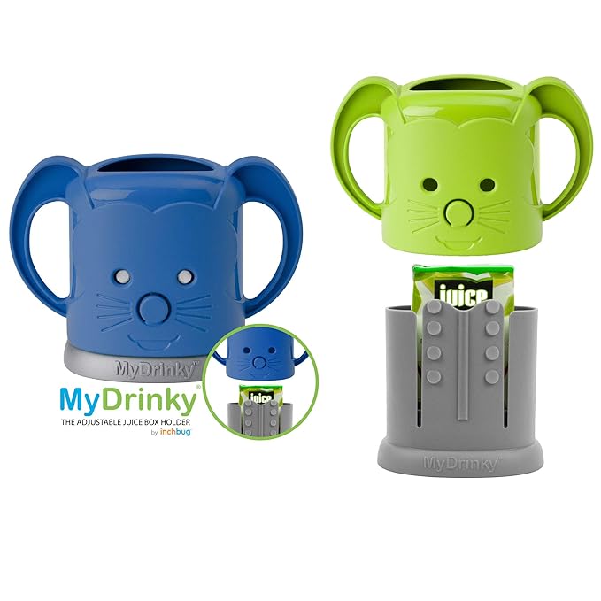 InchBug MyDrinky Pouch Holder No Squeeze, Reusable Drink Holder for Kids and Toddler | BPA-Free & Squeeze-Proof Cup Holder for Juice Boxes, Food Pouches | Dishwasher Safe, 2-Pack GALAXY BLUE/LIME