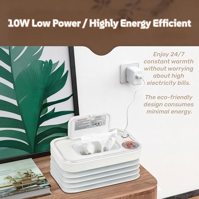 Wet Wipes Warmer, Wipe Warmer Cordless with 3 Adjustable Temperature, Foldable Portable USB Wipe Heater and Dispenser, Digital Display Space Saving Wipe Warmer with Lid for Home Outdoor Travel (White)