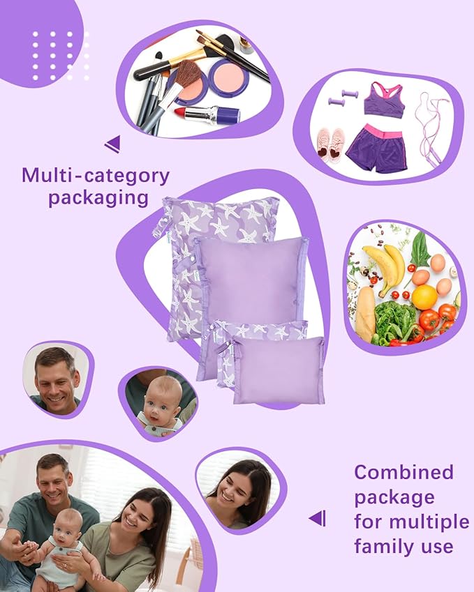 babygoal Wet Dry Bags 4 Pack, Waterproof Reusable Travel Bags for Swimsuits, Baby Cloth Diapers, Beach, Pool, Gym Bag & Wet Clothes