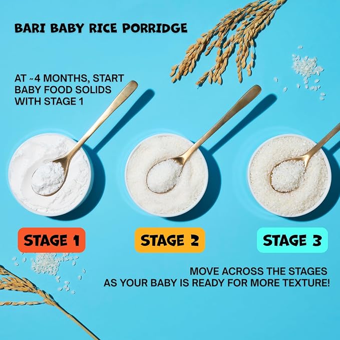 BARI Organic Baby Rice Porridge – Stage 2 – For Babies 7+ Months | USDA Organic, Heavy Metal Tested, Korean Rice Cereal, No Added Sugar, Gluten-Free | 6.3 oz (10 Packets)
