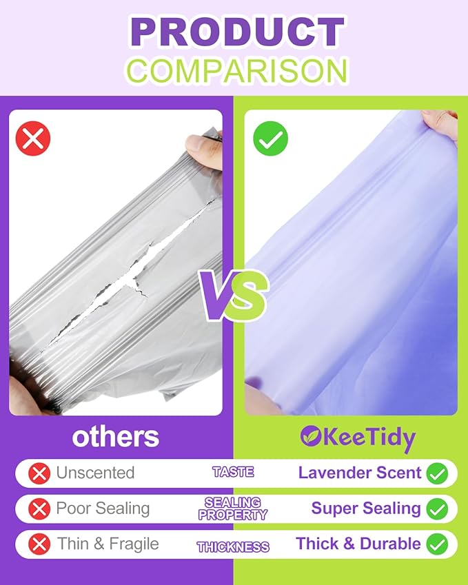 Diaper Pail Refill Bags Compatible with DEKOR PLUS Diaper Pails, 20% Extra Length Diaper Bags Disposable with Lavender Flavor, Holds up to 5940 Diapers, 10 Pack