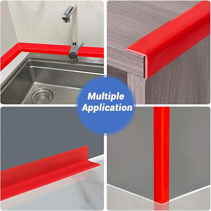 Wall Corner Protector, Peel and Stick Wall Corner Trim, Flexible Rubber Molding Wall Corner Guard, L Shaped Self Adhesive Edge Protector Moulding Trim for Wall Edge Ceiling, Red, 3/4in,10Ft