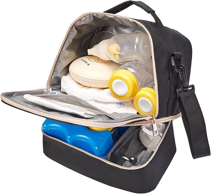 Breast Pump Bag Cooler Compartment for Breast Pump - Cooler and Moistureproof Bag Double Layer for Mother Breast Milk Pump Lunch Bag Outdoor Working (Black)