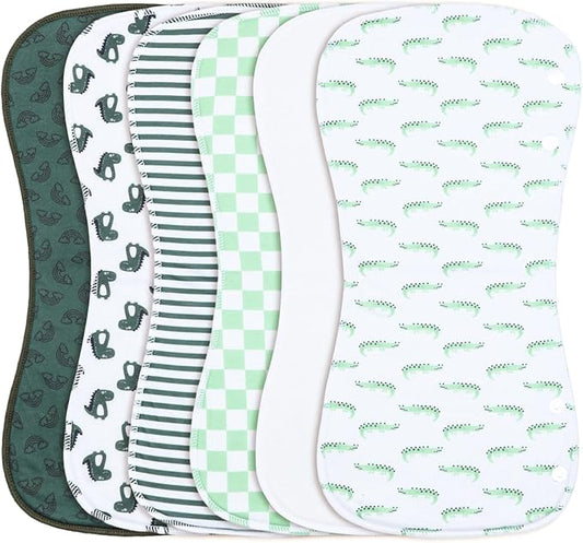 2-in-1 Burp Cloths and Baby B.ibs - 6 Pack Large Super Absorbent Soft Cotton Burping Cloths for Spit Up, 3 Layers Thick Baby Burp Rags for Girls & Boys