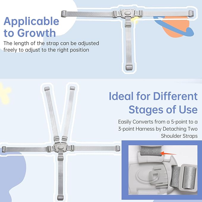 High Chair Straps Replacement Compatible with Graco - 5 Point Harness Straps for High Chair, Straps Length Adjustable Highchair Strap, Easy to Install Straps Belt, High Chair Accessories