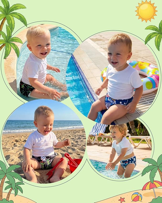 Babygoal Baby Swim Diapers 2 Pack for 0-8 Months Newborn and Babies, Reusable Adjustable Washable for Swimming Lessons