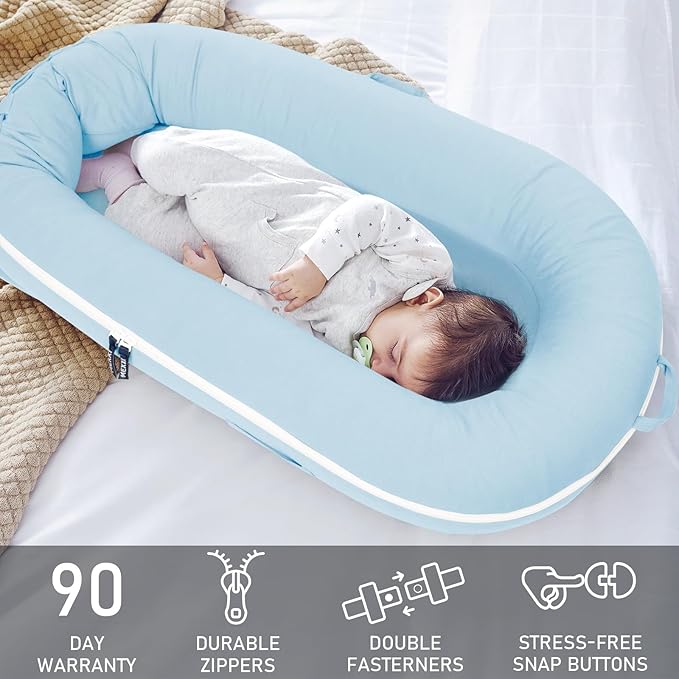 Organic Replacement Cover with Waterproof Pad | Premium Quality Spare Cover Certified Organic Cotton | Protects Against leaks | [Fits Dockatot Deluxe + Docks] (Cover Only) (Baby Blue)
