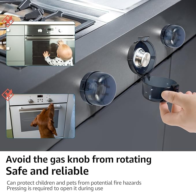 6 Pack Stove Knob Covers for Child Safety, Heat Resistant Gas Stove Knob Locks with Adhesive, Childproof Stove Knob Covers Oven Knob Covers for Kids Safety and Pet Safety