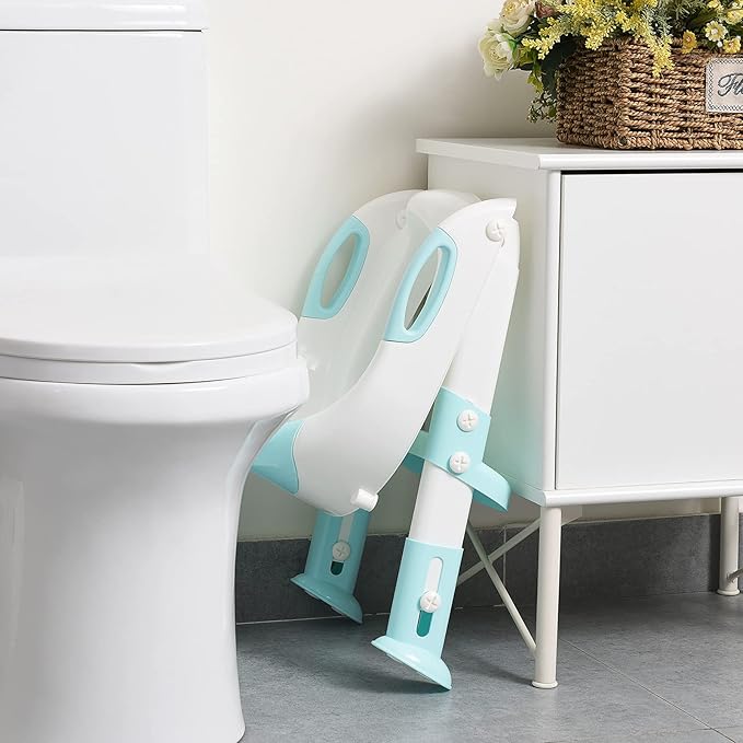 Potty Training Seat with Step Stool Ladder, SKYROKU Potty Training Toilet for Kids Boys Girls Toddlers - Comfortable Safe Potty Seat with Anti-Slip Pads Ladder（8838 Blue）