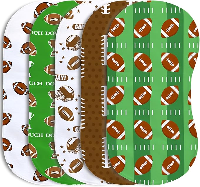5 Pack Football Sport Burp Cloths Baby Boys Girls with Football Pattern, Large Cotton Burp Rags for Newborns Gifts Nursery Decor Extra Soft and Absorbent 9.8X19.6inches