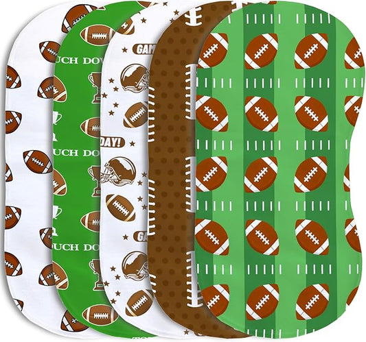 5 Pack Football Sport Burp Cloths Baby Boys Girls with Football Pattern, Large Cotton Burp Rags for Newborns Gifts Nursery Decor Extra Soft and Absorbent 9.8X19.6inches