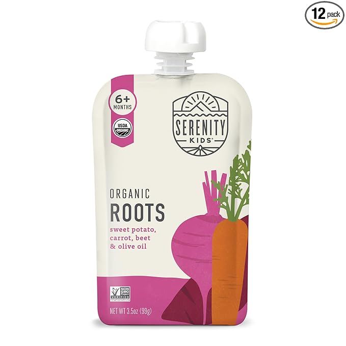 Serenity Kids 6+ Months Veggie Puree Baby Food Pouches - USDA Organic Baby Food - 100% Veggies Pouches for Toddlers - No Added Sugar Healthy Toddler Snacks - 3.5 Oz, Pack of 12