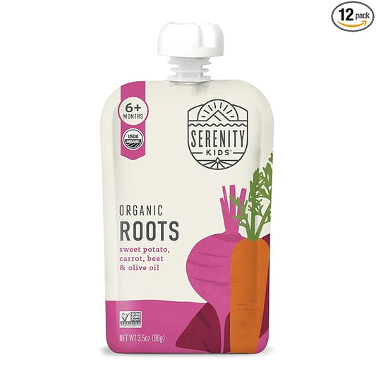 Serenity Kids 6+ Months Veggie Puree Baby Food Pouches - USDA Organic Baby Food - 100% Veggies Pouches for Toddlers - No Added Sugar Healthy Toddler Snacks - 3.5 Oz, Pack of 12