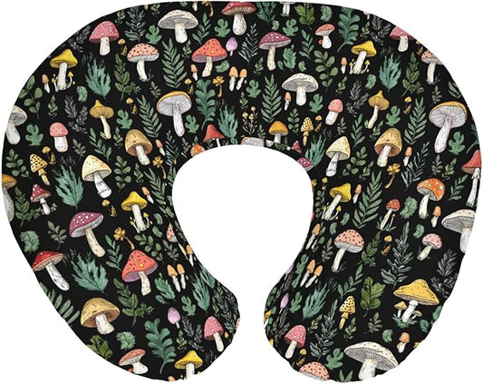 Colorful Mushrooms Green Leaves Baby Nursing Pillow Covers for Boy Girl Fall Mushroom Forest Nursing Pillowcase for Breastfeeding Pillows Autumn Soft Stretchy Slipcovers for Newborn Infant