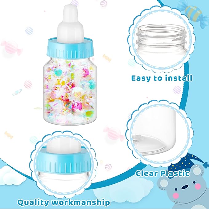 Tessco for you 72 Pcs 3.5 Inch Baby Bottles for Baby Shower Mini Plastic Bottle Party Favor Clear Candy Box for Guests Gift (Blue)