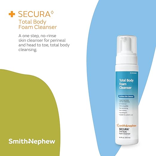Smith+Nephew SECURA Extra Protective Cream Tube & Total Body Foam Cleanser, 3.25oz Diaper Rash Cream & 8.5oz No-Rinse Foaming Body Cleanser