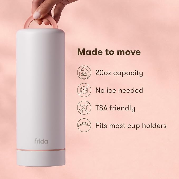 Frida Mom Flow + Go Breastmilk Cooler Bottle, 24hr Portable Breastmilk Cooler for Travel, Designed to Store Breastmilk Bags & Bottles, Includes 2 Ice Pucks & Carrying Handles, Lightweight, 20oz