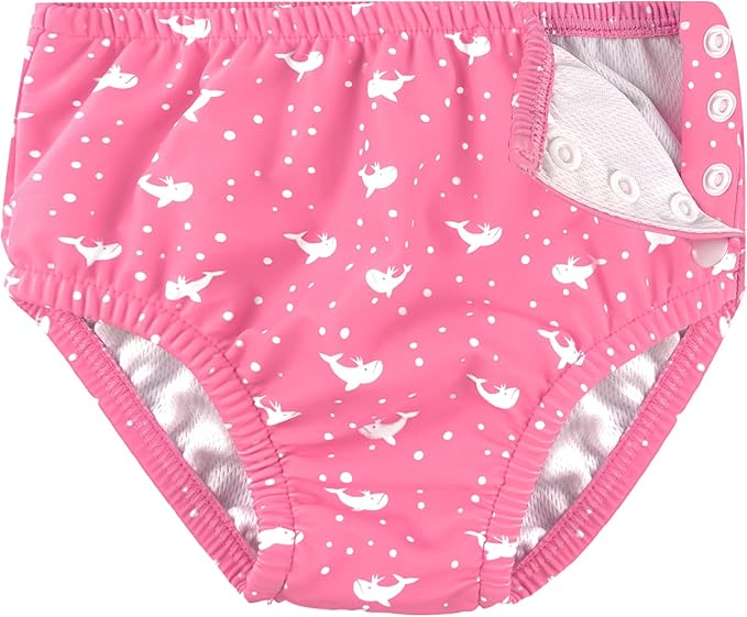 weVSwe Baby Swim Diaper Reusable Washable Baby & Toddler Breathable Adjustable Snap for Newborn Pink Whale 12-18 Months