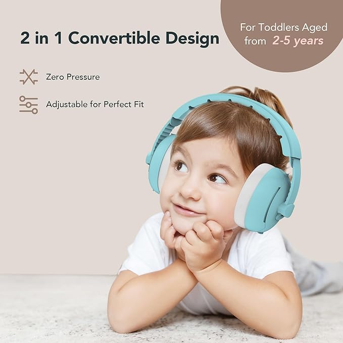 Moonybaby 2-in-1 Baby Ear Protection, Comfortable Headphones, Noise Cancelling, Adjustable Baby Headphones with Stretchy Band