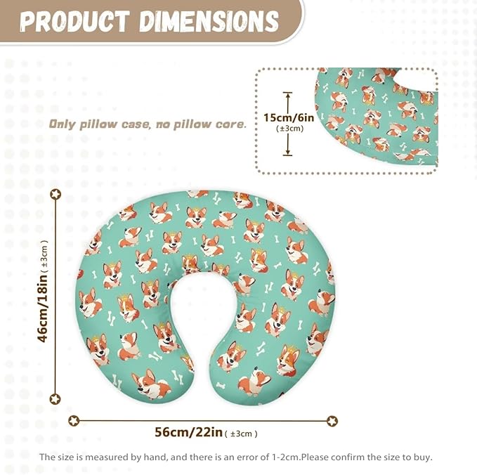 Cute Corgi Dog Nursing Pillow Cover Feeding Pillow Cover for Newborn Boys Girls Hidden Zipper Design Nursing Pillow Case U-Shaped Soft and Skin-Friendly