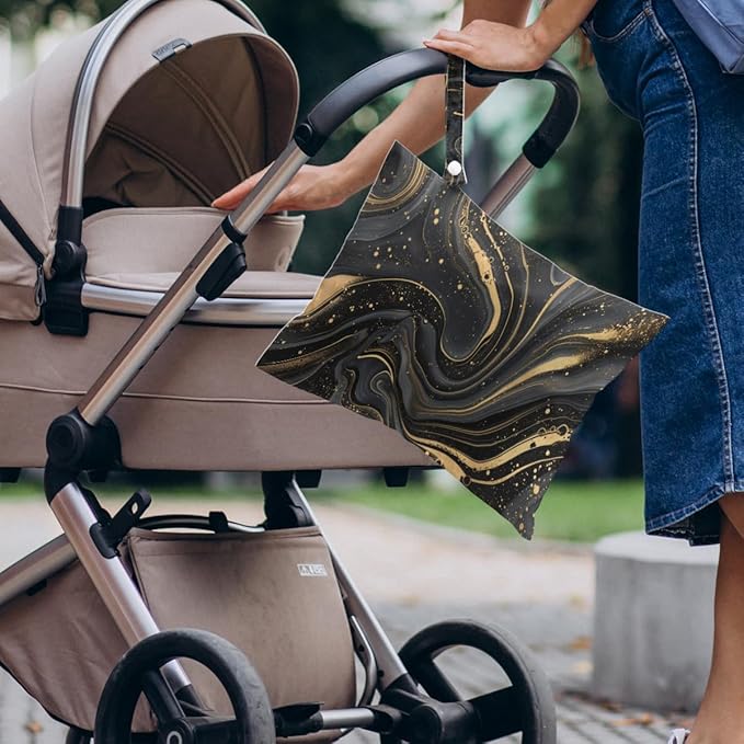 4 Pack Gold Black Marble Wet Bag Waterproof Washable Reusable Wet Dry Bag for Swimsuit Clothes Cloth Diaper Travel Beach Pool Gym Toiletries Gift for Women Mom Friend Birthday Christmas Housewarming