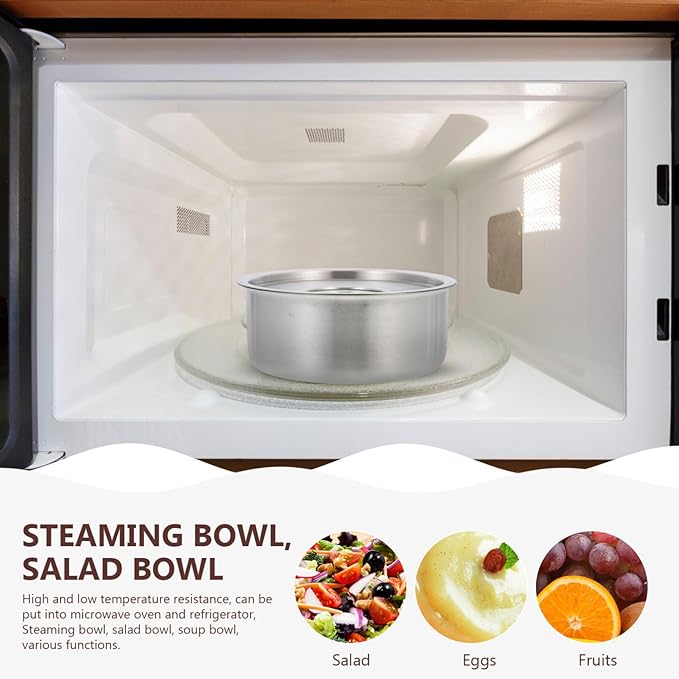 Cabilock Stainless Steel Baby Food Bowl with Lid 4.72 Inch Portable Steamed Egg Soup Container Supplementary Feeding Bowl for Home Cooking Picnic Camping
