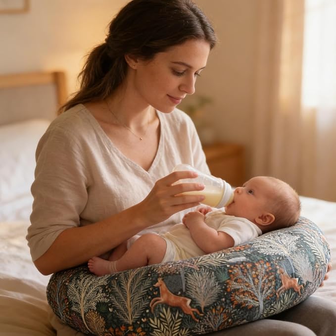 Winmany 2 Pack Baby Nursing Pillow Cover Newborn U-Shaped Breastfeeding Pillowcase Cushion Cover Stretchy Replaceable Forest&Floral Pillow Cover Slipcover 22.5x20