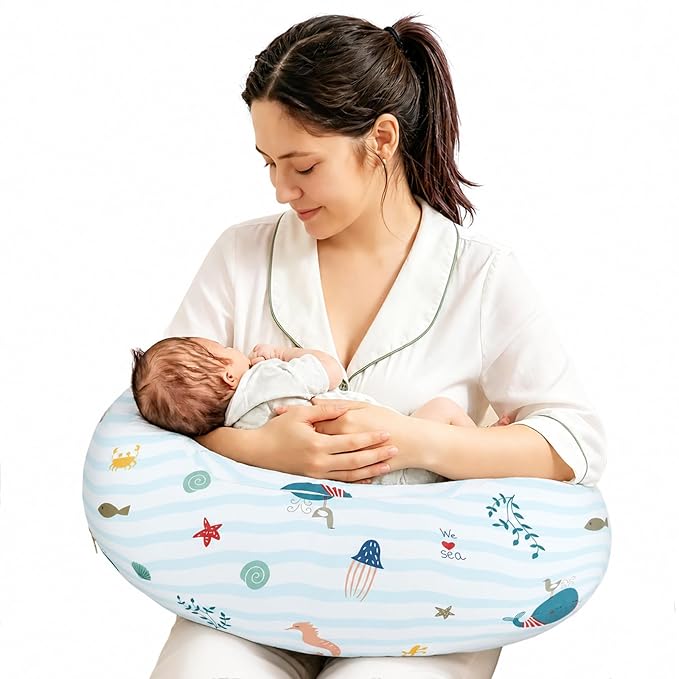 Nursing Pillow, Breastfeeding Pillows with Standard Size Removable Cover, Breast Feeding Pillow with Breathable Filling, Ergonomic Nursing Essentials for Bottle and Breastfeeding