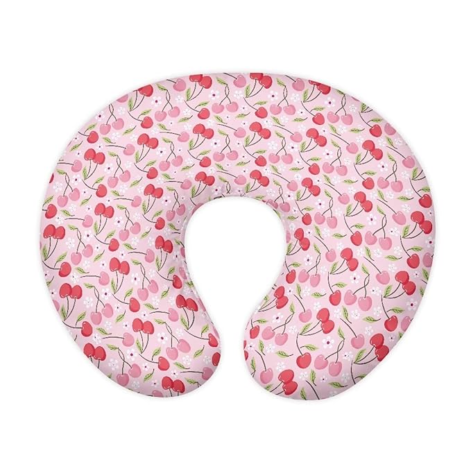 Pink Flower and Cherry Nursing Pillow Cover for Baby Boy Girl Newborn U-Shaped Breastfeeding Pillowcase Cushion Cover Easy to Use and Dustptoof