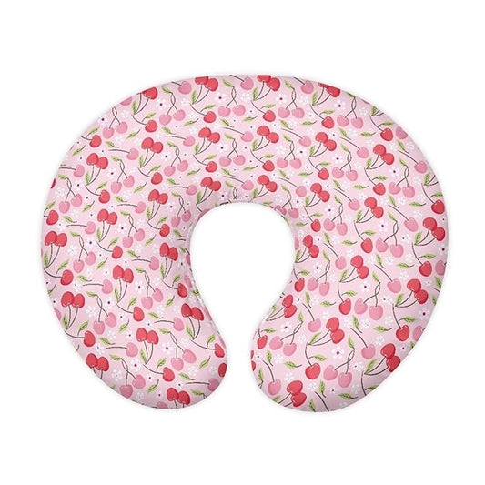 Pink Flower and Cherry Nursing Pillow Cover for Baby Boy Girl Newborn U-Shaped Breastfeeding Pillowcase Cushion Cover Easy to Use and Dustptoof