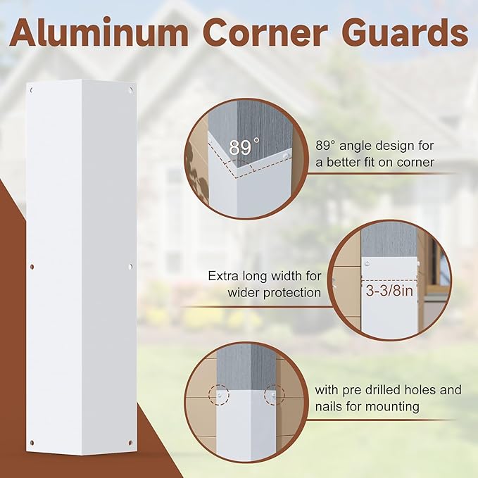 BJADE'S Aluminum Siding Corners Metal Corner Guards for Vinyl Siding,Outside Weed Whacking Protection，3 3/8'' x 3 3/8'' x 15 3/4'',2 Pack