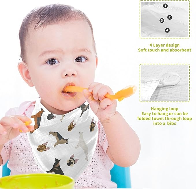 vvfelixl Cute German Shepherd Dog Baby Burp Cloths Baby Muslin Washcloths for Boys Girls Cotton Baby Face Towel for Newborn Infants Soft and Absorbent 11.8 X 11.8 in, 5 Pack