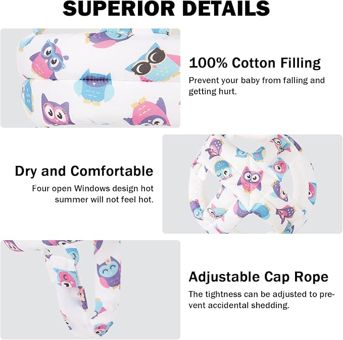 Baby Head Protector for Crawling Walking, Baby Helmet Adjustable No Bumps and Soft Cushion, Infant Safety Cap for Kid Learning to Walk